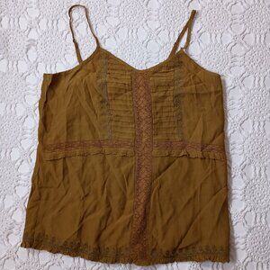 Sundance Tank Top Shirt Blouse Chartreuse Green Pleat Embroidered XS Women